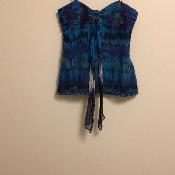 Silk Blue Tie-Dye Strapless Going Out Top - Picture 3 of 5